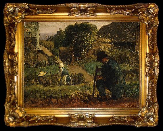 framed  Jean-Franc Millet Garden Scene, ta009-2